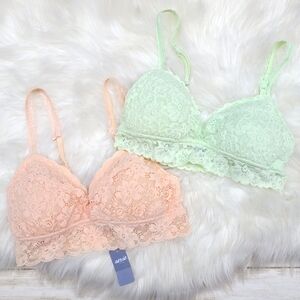 Aerie Softest Lace Push Up Bralette Pastel Light Pink & Mint Green Women's Small